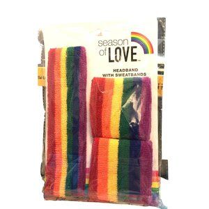 Rainbow Stripes Headband & Pair of Sweatbands Terry Cloth Season of Love OSFM